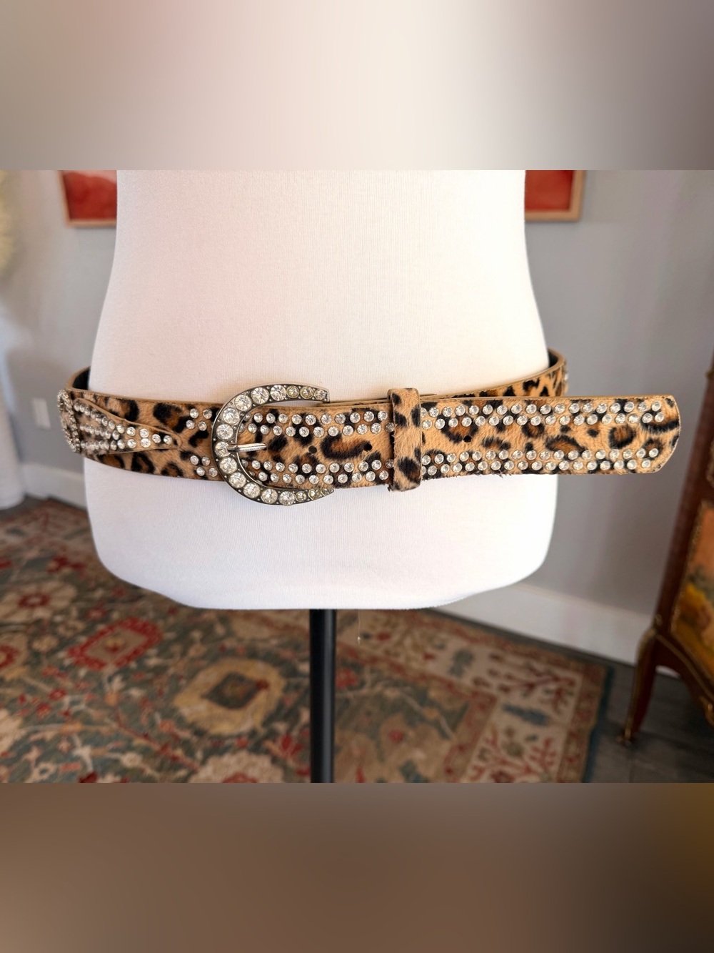 Leopard Print Rhinestone Western Belt
